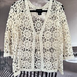 Tie front Cream Crochet Kimono top